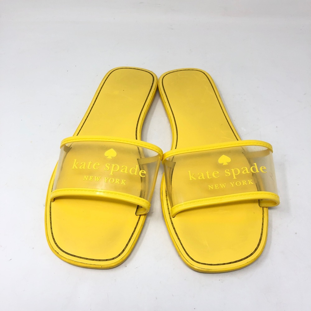 Kate Spade Womens‎ 8 Peyton Clear Slide Sandals Yellow Transparent Logo Flat